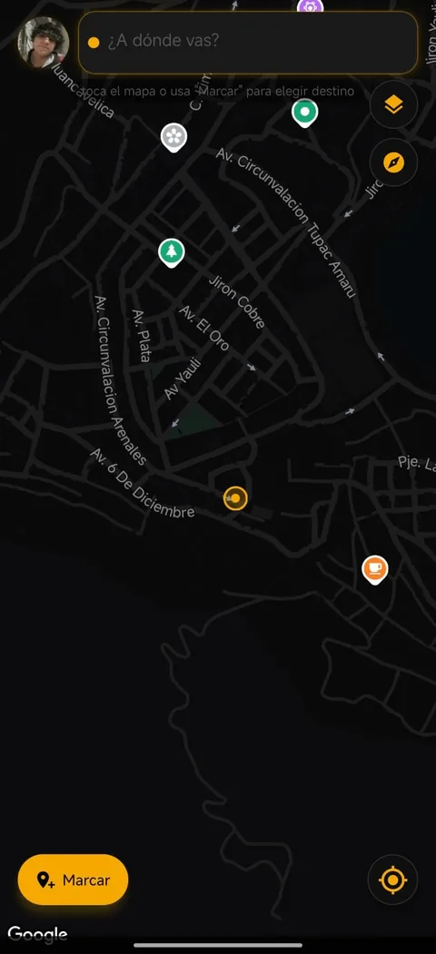 Mapa de Cerro de Pasco con el buscador de destino en la parte superior.